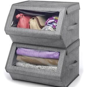 Set of 2 Stackable Window Box Closet Organizer Storage Bin with Magnetic Closure